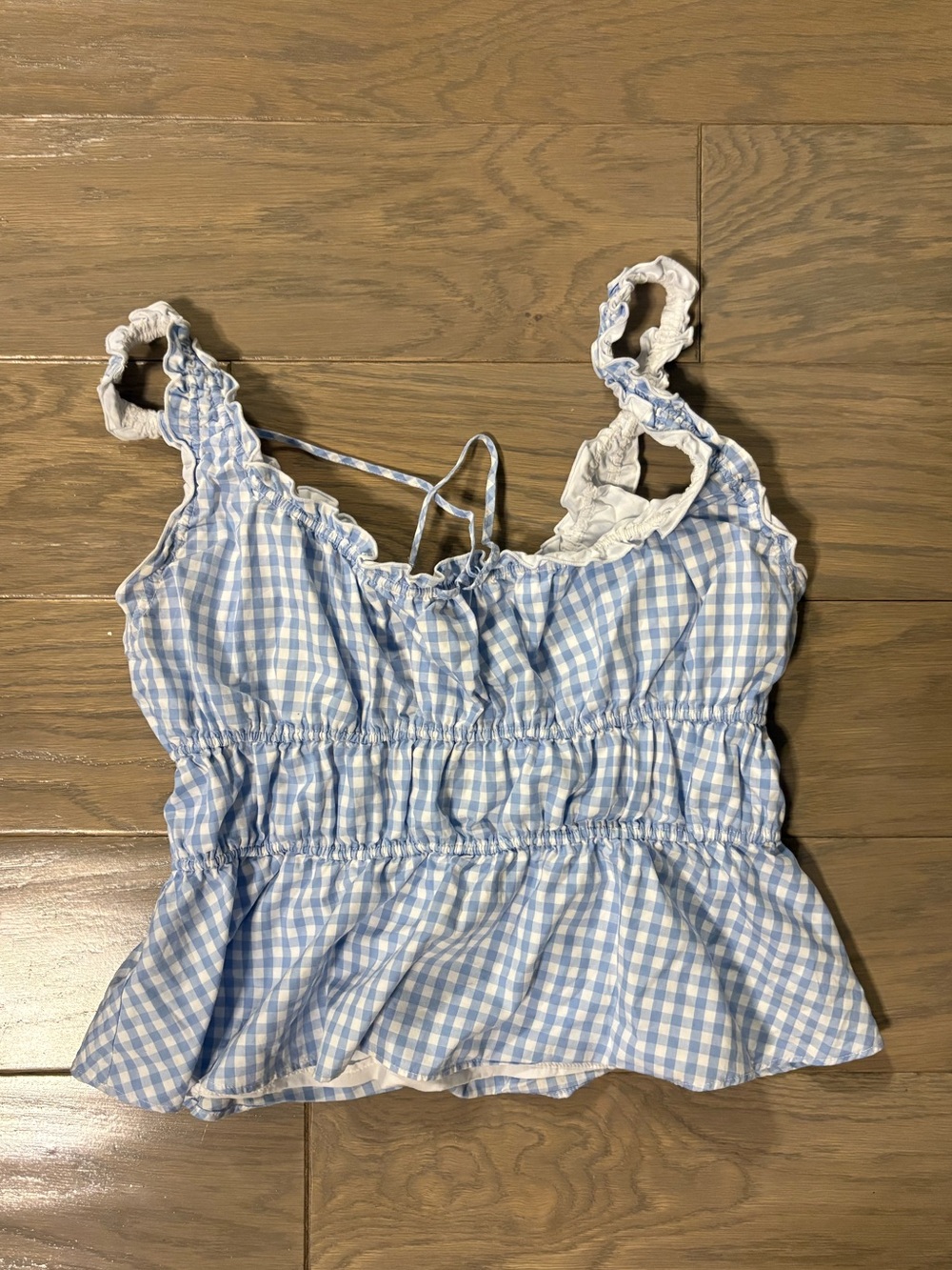 Sunday Best Blue & White Gingham Smocked Peplum Cami